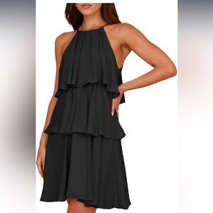 Black Halter Dress ruffle tiered dress
